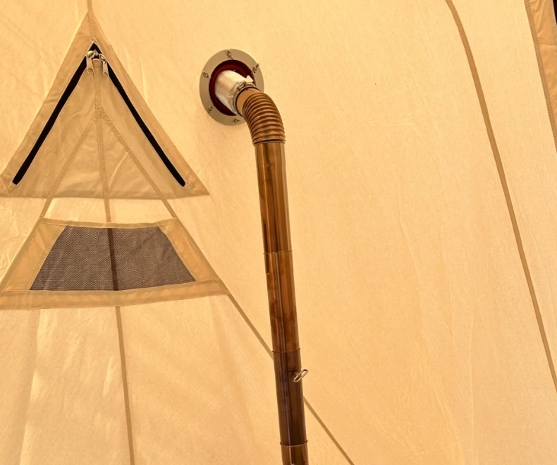 キャンバステントストーブに煙突パイプを取り付ける方法